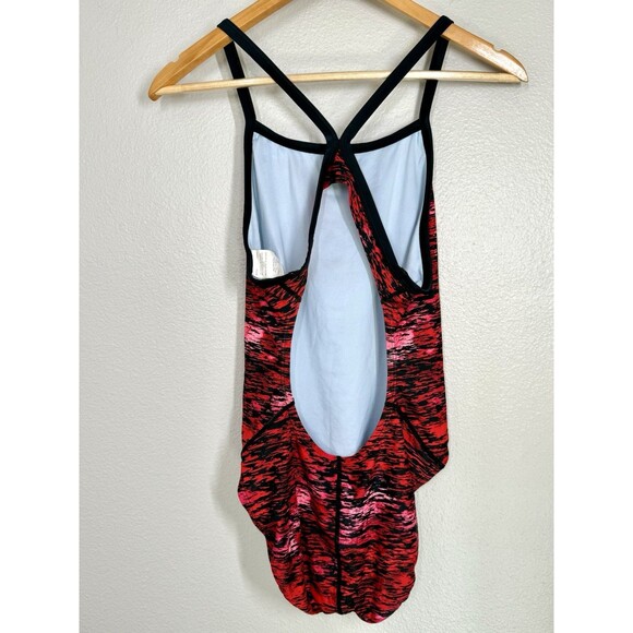 NIKE Performance One Piece Fire Red Black Swimsuit Womens Size 10 Swimming EUC - Picture 4 of 9
